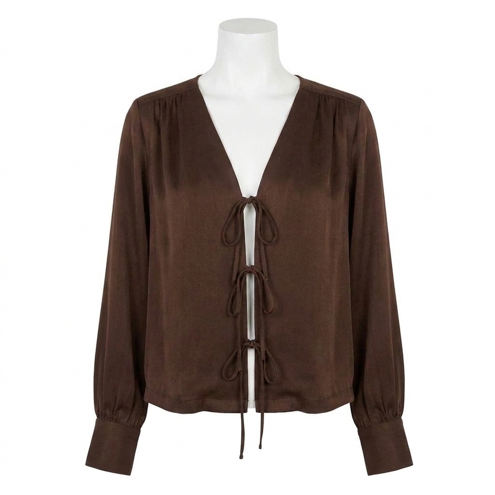 NEW FIFTEEN TWENTY kayla bow detail blouse in brown
